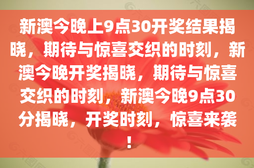新澳今晚上9点30开奖结果是什么呢,新澳今晚上9点30开奖结果揭晓，期待与惊喜交织的时刻
